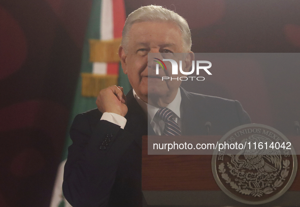 Andres Manuel Lopez Obrador, President of Mexico, during his penultimate press conference in Mexico City, Mexico, on September 27, 2024, at...