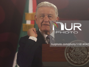 Andres Manuel Lopez Obrador, President of Mexico, during his penultimate press conference in Mexico City, Mexico, on September 27, 2024, at...