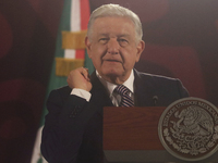 Andres Manuel Lopez Obrador, President of Mexico, during his penultimate press conference in Mexico City, Mexico, on September 27, 2024, at...