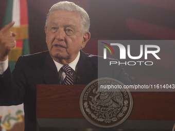 Andres Manuel Lopez Obrador, President of Mexico, during his penultimate press conference in Mexico City, Mexico, on September 27, 2024, at...