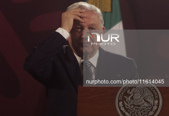 Andres Manuel Lopez Obrador, President of Mexico, during his penultimate press conference in Mexico City, Mexico, on September 27, 2024, at...