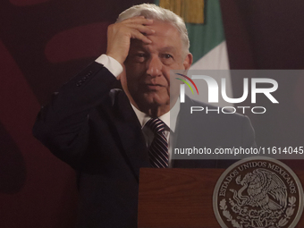 Andres Manuel Lopez Obrador, President of Mexico, during his penultimate press conference in Mexico City, Mexico, on September 27, 2024, at...