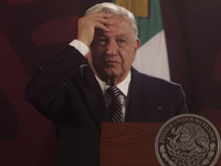 Andres Manuel Lopez Obrador, President of Mexico, during his penultimate press conference in Mexico City, Mexico, on September 27, 2024, at...