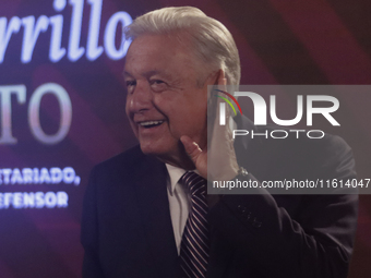 Andres Manuel Lopez Obrador, President of Mexico, during his penultimate press conference in Mexico City, Mexico, on September 27, 2024, at...