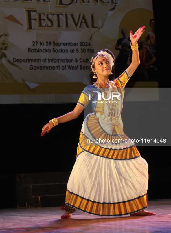 An artist performs at the Classical Dance Festival, organized by the West Bengal Government International and Cultural Affairs Department in...