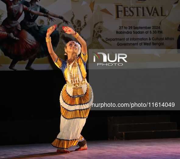 An artist performs at the Classical Dance Festival, organized by the West Bengal Government International and Cultural Affairs Department in...