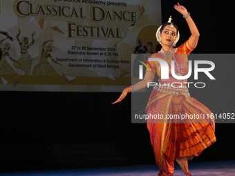 An artist performs at the Classical Dance Festival, organized by the West Bengal Government International and Cultural Affairs Department in...