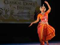 An artist performs at the Classical Dance Festival, organized by the West Bengal Government International and Cultural Affairs Department in...