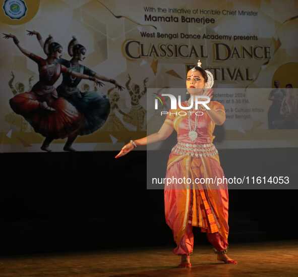 An artist performs at the Classical Dance Festival, organized by the West Bengal Government International and Cultural Affairs Department in...