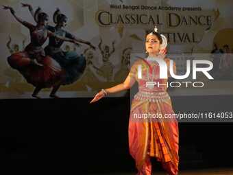 An artist performs at the Classical Dance Festival, organized by the West Bengal Government International and Cultural Affairs Department in...