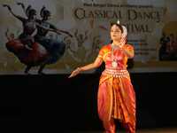 An artist performs at the Classical Dance Festival, organized by the West Bengal Government International and Cultural Affairs Department in...