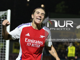 Mariona Caldentey of Arsenal celebrates during the UEFA Champions League Second Round, 2nd Leg between Arsenal and BK Hacken at Meadow Park...