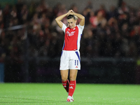 Katie McCabe of Arsenal fixes her hair during the UEFA Champions League Second Round, 2nd Leg between Arsenal and BK Hacken at Meadow Park i...