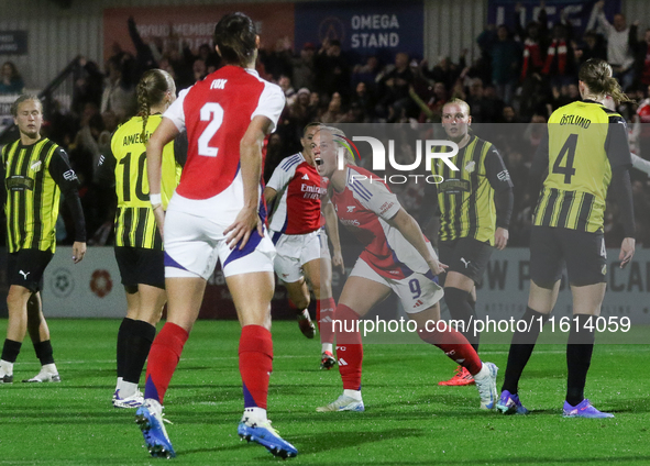 Beth Mead of Arsenal celebrates after scoring during the UEFA Champions League Second Round, 2nd Leg between Arsenal and BK Hacken at Meadow...