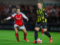 Johanna Fossdalso Sorensen of BK Hacken in action with Kim Little of Arsenal during the UEFA Champions League Second Round, 2nd Leg between...