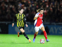 Clarissa Larisey of Arsenal competes with Laia Codina of BK Hacken during the UEFA Champions League Second Round, 2nd Leg between Arsenal an...