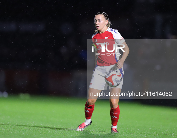 Katie McCabe of Arsenal during the UEFA Champions League Second Round, 2nd Leg between Arsenal and BK Hacken at Meadow Park in Borehamwood,...