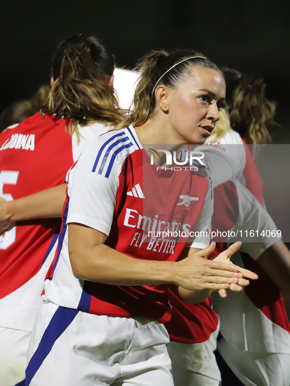 Katie McCabe of Arsenal celebrates Beth Mead's goal during the UEFA Champions League Second Round, 2nd Leg between Arsenal and BK Hacken at...