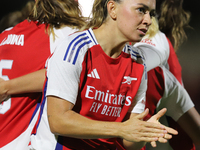 Katie McCabe of Arsenal celebrates Beth Mead's goal during the UEFA Champions League Second Round, 2nd Leg between Arsenal and BK Hacken at...