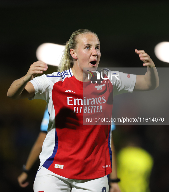 Beth Mead of Arsenal celebrates after scoring during the UEFA Champions League Second Round, 2nd Leg between Arsenal and BK Hacken at Meadow...