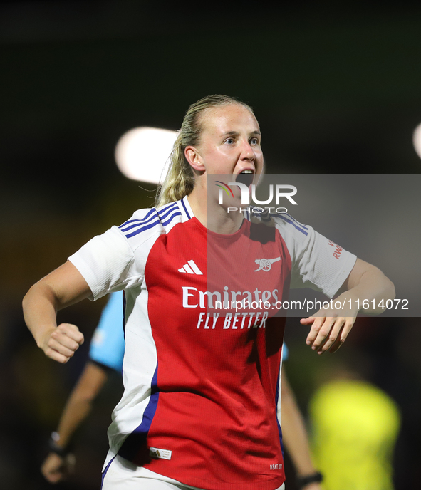 Beth Mead of Arsenal celebrates after scoring during the UEFA Champions League Second Round, 2nd Leg between Arsenal and BK Hacken at Meadow...