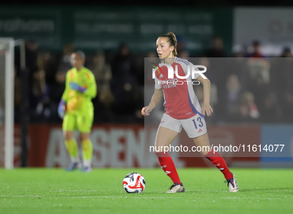 Lia Walti of Arsenal during the UEFA Champions League Second Round, 2nd Leg between Arsenal and BK Hacken at Meadow Park in Borehamwood, Eng...