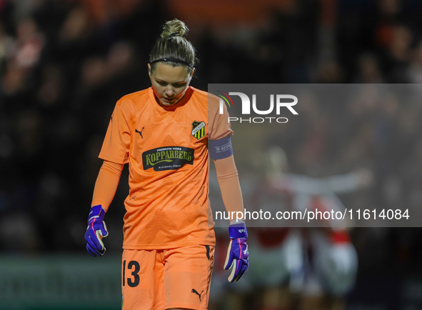 Jennifer Falk of BK Hacken FF concedes a fourth goal during the UEFA Champions League Second Round, 2nd Leg between Arsenal and BK Hacken at...