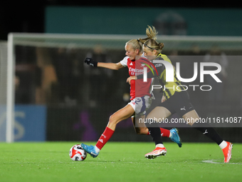 Paulina Nystrom of BK Hacken battles with Frida Maanum of Arsenal during the UEFA Champions League Second Round, 2nd Leg between Arsenal and...