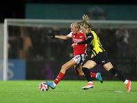 Paulina Nystrom of BK Hacken battles with Frida Maanum of Arsenal during the UEFA Champions League Second Round, 2nd Leg between Arsenal and...