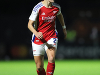 Emily Fox of Arsenal is in action during the UEFA Champions League Second Round, 2nd Leg between Arsenal and BK Hacken at Meadow Park in Bor...