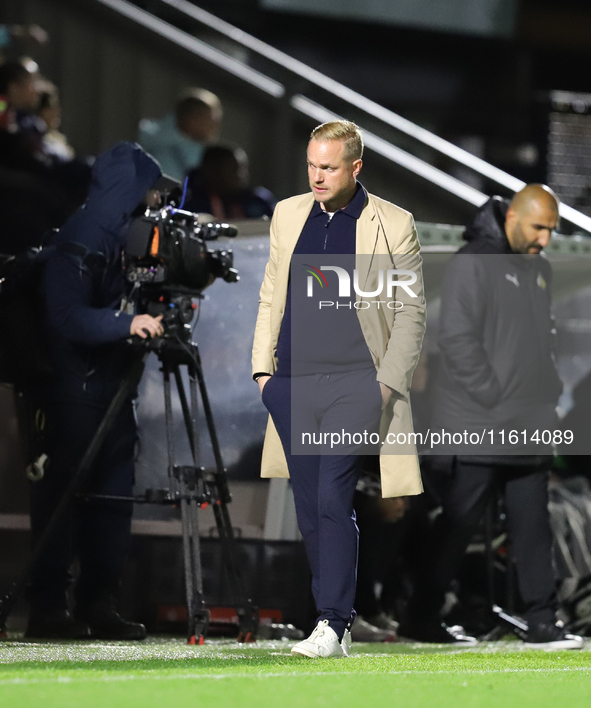 Arsenal manager Jonas Eidevall during the UEFA Champions League Second Round, 2nd Leg between Arsenal and BK Hacken at Meadow Park in Boreha...