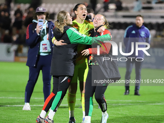 Manuela Zinsberger of Arsenal celebrates with her teammates after the UEFA Champions League Second Round, 2nd Leg between Arsenal and BK Hac...