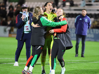 Manuela Zinsberger of Arsenal celebrates with her teammates after the UEFA Champions League Second Round, 2nd Leg between Arsenal and BK Hac...