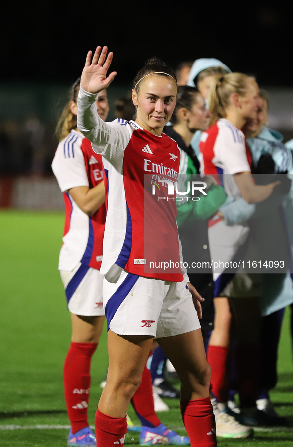 Arsenal's Caitlin Foord after the UEFA Champions League Second Round, 2nd Leg between Arsenal and BK Hacken at Meadow Park in Borehamwood, E...