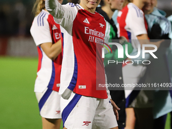 Arsenal's Caitlin Foord after the UEFA Champions League Second Round, 2nd Leg between Arsenal and BK Hacken at Meadow Park in Borehamwood, E...