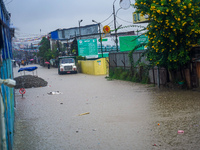 The Bagmati River floods and affects the riverbanks and homes during heavy rainfall in Kathmandu, Nepal, on September 27, 2024. (