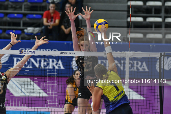 Indre Sorokaite of Pinerolo is in action during the International Trophy ''Una squadra per un sorriso'' match between Wash4green Pinerolo an...