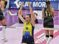 Yasmina Akrari of Pinerolo celebrates scoring during her team's International Trophy ''Una squadra per un sorriso'' match between Wash4green...