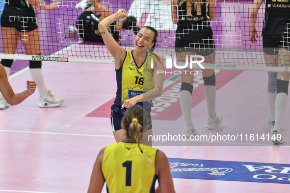 Wash4green Pinerolo celebrates scoring during the team's International Trophy ''Una squadra per un sorriso'' match between Wash4green Pinero...