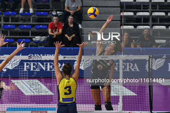 Caterina Bosetti of VakifBank Spor Kulubu is in action during the International Trophy ''Una squadra per un sorriso'' match between Wash4gre...