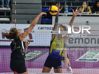 #7 Kiera Van Ryk of VakifBank Spor Kulubu is in action during the International Trophy ''Una squadra per un sorriso'' match between Wash4gre...