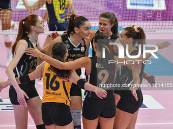 VakifBank Spor Kulubu celebrates scoring the team's international trophy during the ''Una squadra per un sorriso'' match between Wash4green...