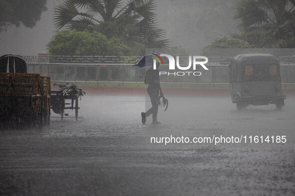 A general view of Dhaka, Bangladesh, during a rainfall on September 27, 2024. 