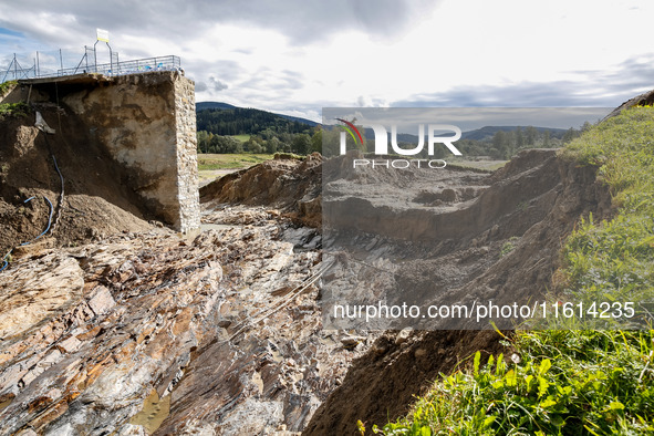 The  broken dam In Stronie Slaskie that added to the scale of massive flooding in southern Poland is seen in tourist resorts in southern Pol...