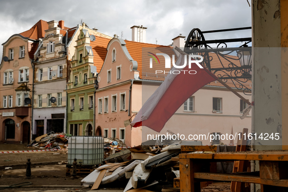 Debris from destroyed  buildings are seen  as massive flooding affected tourist resorts in southern Poland - Klodzko, Poland on September 27...