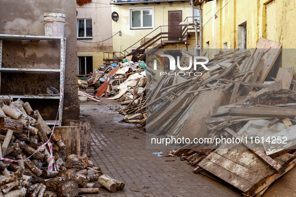 Debris from destroyed  buildings are seen  as massive flooding affected tourist resorts in southern Poland - Klodzko, Poland on September 27...