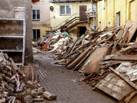 Debris from destroyed  buildings are seen  as massive flooding affected tourist resorts in southern Poland - Klodzko, Poland on September 27...