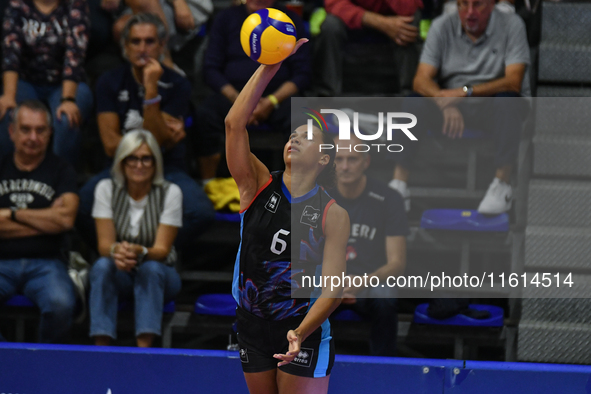 Avery Skinner of Chieri '76 is in action during the International Trophy ''Una squadra per un sorriso'' match between Reale Mutua Fenera Chi...