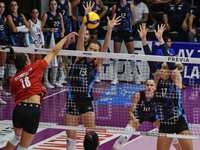 Yasmine Abderrahim of Olympiacos Athens is in action during the International Trophy ''Una squadra per un sorriso'' match between Reale Mutu...