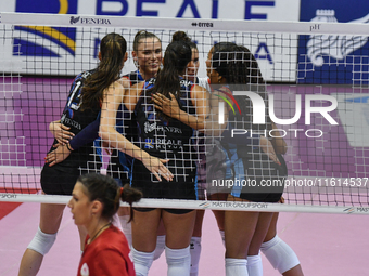 Reale Mutua Fenera Chieri '76 celebrates scoring during the team's International Trophy ''Una squadra per un sorriso'' match between Reale M...